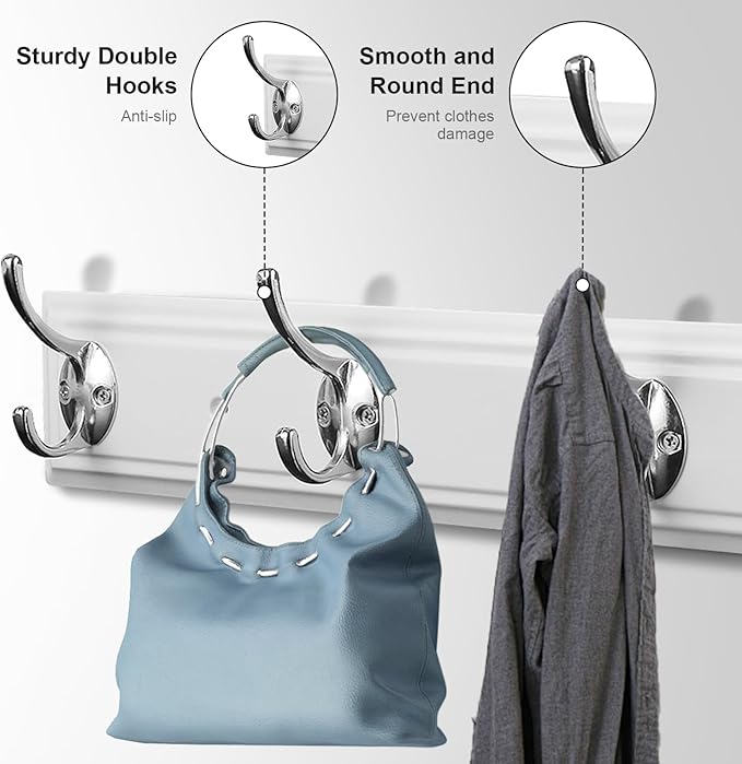 Coat Rack Wall Mounted White, 17" Wooden Modern Wall Coat Hanger with 4 Hooks, Heavy Duty Zinc Alloy Wall Hook Rack for Hanging Coats, Keys, Bags, Great Touch for Bedroom Bathroom Kitchen-NeatNest