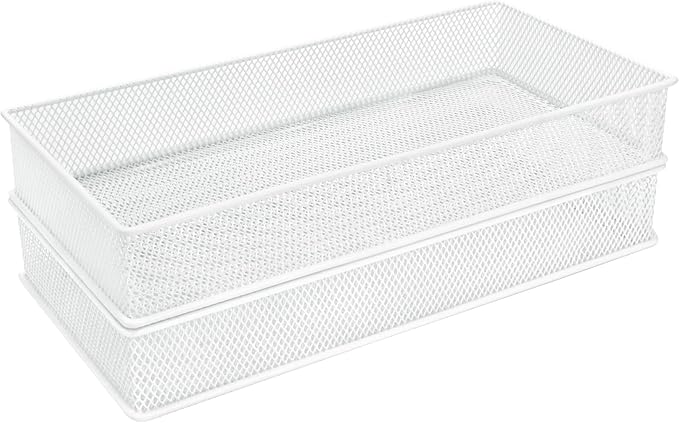 Annova Mesh Stackable Drawer Cabinet and Shelf Organizer Bins Storage Basket School Office Supply Holder Tray- Set of 2 (White, 6x12x2 Inch)-NeatNest