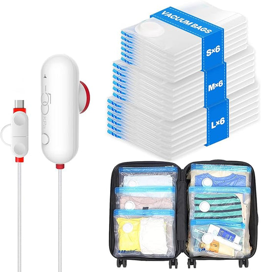 VMstr 18 Pack Vacuum Storage Bags with USB Pump, Vacuum Seal Bags for Clothing Travel, Carry-on Size Space Saver for Clothes and Clothing-NeatNest