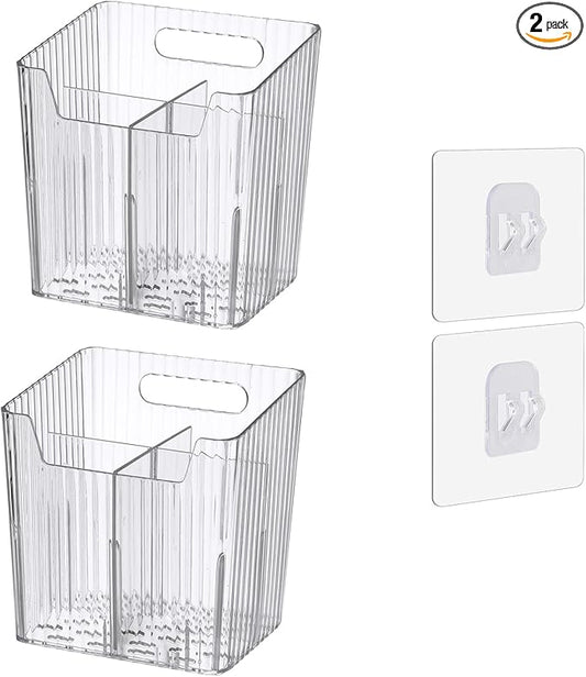 Set Of 2 Storage Organizer Bins Wall Mounted Shower Caddy, Bathroom shelves Stackable Clear Plastic Toothbrush Holder Adhesive Hanging Bin for Bathroom, Kitchen, Cabinet, Shower BPA Free Small (Clear)-NeatNest