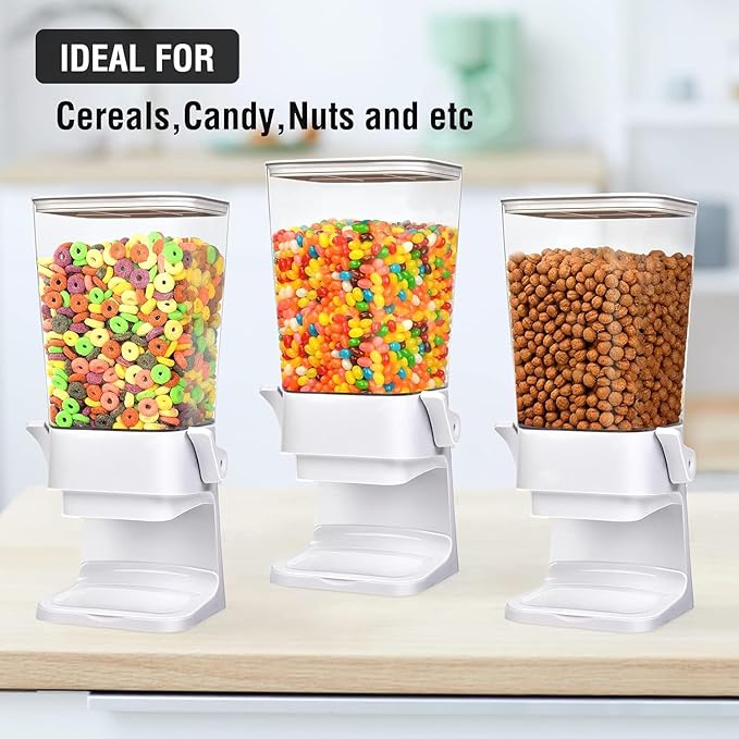 Cereal Dispenser Countertop Large Cereal Containers Storage Dispenser For Pantry Dry Food Dispenser Countertop Rice Candy Dispenser Machine For Snack,Nuts, Granola(White,3 pack)-NeatNest
