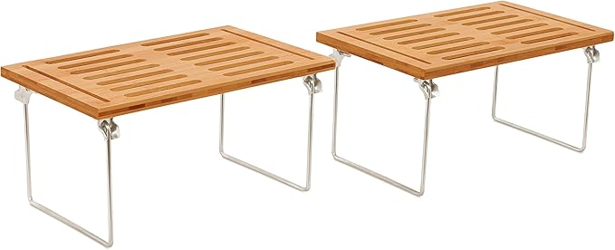 Internet's Best - Stacking Utility Shelf - Bamboo - 2 Shelves - Kitchen Cabinet Closet Organizer and Storage - Small-NeatNest