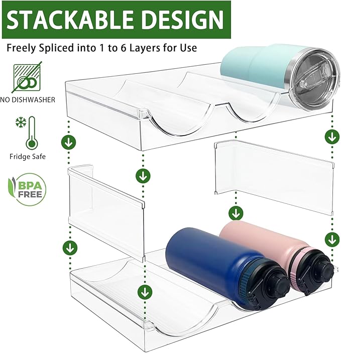 3 Pack Water Bottle Organizer, Stackable Kitchen Home Organization and Storage Rack, Plastic Cup Storage Organizer for Kitchen Cabinet Cupboard Organizer and Storage Cup Rack for Counter-NeatNest