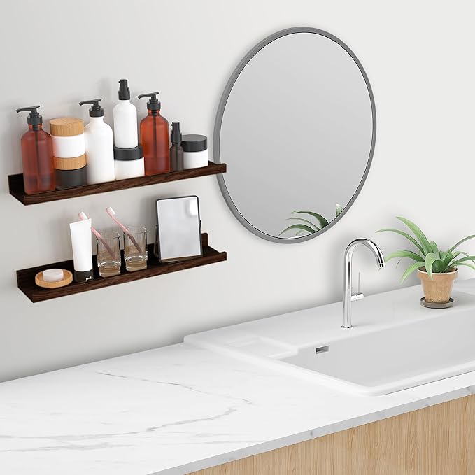 Floating Shelves Wall Mounted Set of 2,Wall Shelves for Decor Storage 23.6 Inch, Wall Mounted Wood Shelves for Bedroom, Living Room, Bathroom, Kitchen, Office,Walnut-NeatNest