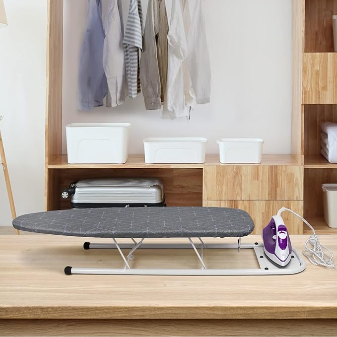 Duwee 12×32 in Table Top Ironing Board with Unique Iron Rest, Thicken Felt Padding, Heat Resistant Cover(Dark Grey)