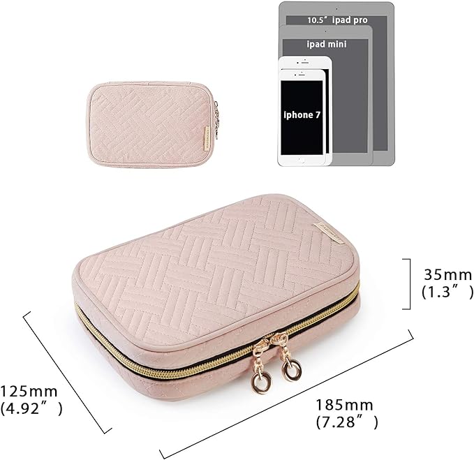 BAGSMART Travel Jewelry Organizer Case Small Jewelry Roll for Journey-Rings, Necklaces, Earrings, Bracelets, Soft Pink-NeatNest