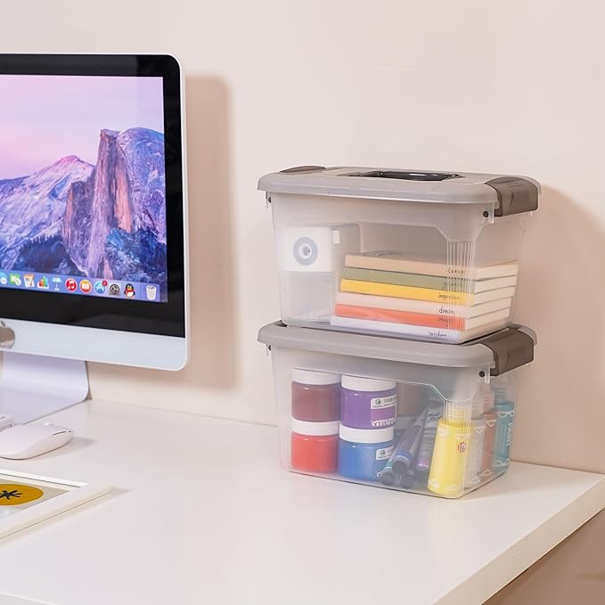 Citylife 4 Packs 6 QT Plastic Storage Bins with Latching Lids Stackable Storage Containers for Organizing Clear Storage Box for Garage, Closet, Kitchen-NeatNest