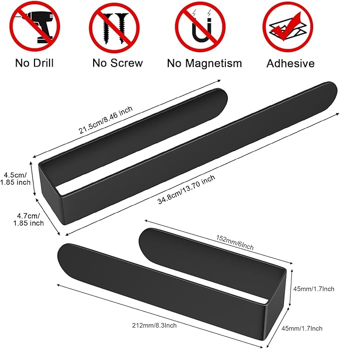 HUFEEOH Adhesive Hand Towel Holder, 8 Inch Sticky Towel and 14 Inch Bar Towel Holder Wall Mounted, Stainless Steel Kitchen Towel Holder Hand Towel Rack for Bahtroom Hotel RV Kitchen (Black 8"&14”)
