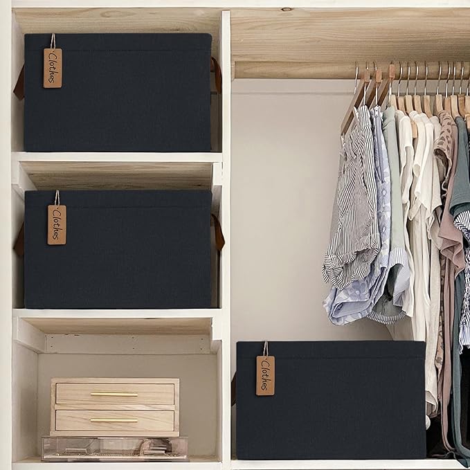 CHICVITA Large Storage Bins for Clothes and Toys, Black Fabric Bin for Living Room, 16 " L x 11" W x 9 " H, 2-Pack-NeatNest