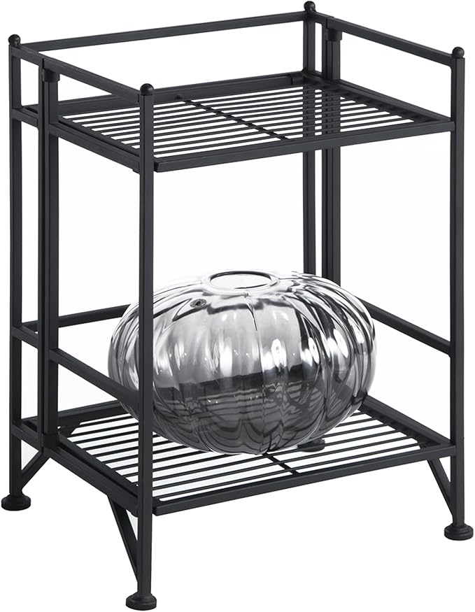 Convenience Concepts Xtra Storage Shelves - 2-Tier Folding Metal Storage Shelves, Closet Organizer for Office, Laundry Room, Bedroom, Garage, Kitchen, Bathroom, Black-NeatNest