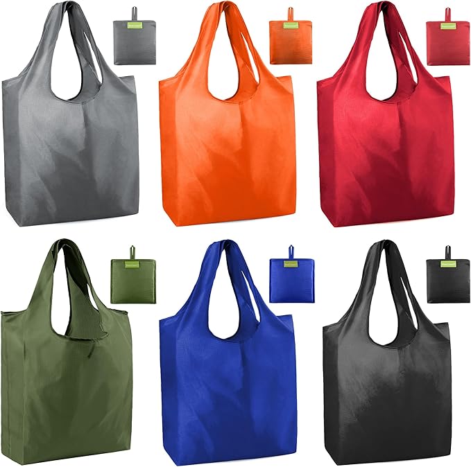 BeeGreen Colorful Kitchen Reusable Grocery Bags - Heavy Duty Foldable Polyester Shopping Bag With Handles, Bulk Travel Tote Bag with Pockets for Women Cloth Reusable Gift Bags-NeatNest