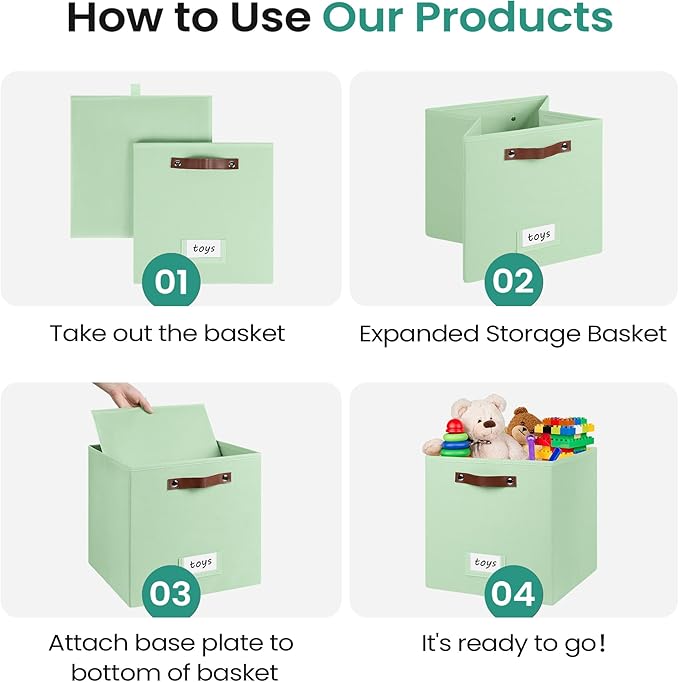 6-Pack Collapsible Fabric Storage Cubes with Handles & Label Holders, Closet Cube Home Organizer Bins (Sage Green, 13 x 13 x 13 inch)
