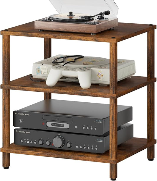 3-Tier AV Media Player Stand, brown Stereo Cabinet, Modern Stereo Cabine,Game Console Shelf,Wooden TV Stand,Multifunctional Entertainment Center, Suitable for Home, Conference Room, Game Studio-NeatNest