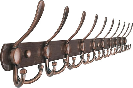 Dseap Coat Rack Wall Mount - 38” Long 10-Tri-Hooks Heavy Duty Coat Hanger Rail Wall Hooks for Hanging Coats Hats Clothing Clothes Purse Mudroom Entryway, Antique Copper-NeatNest
