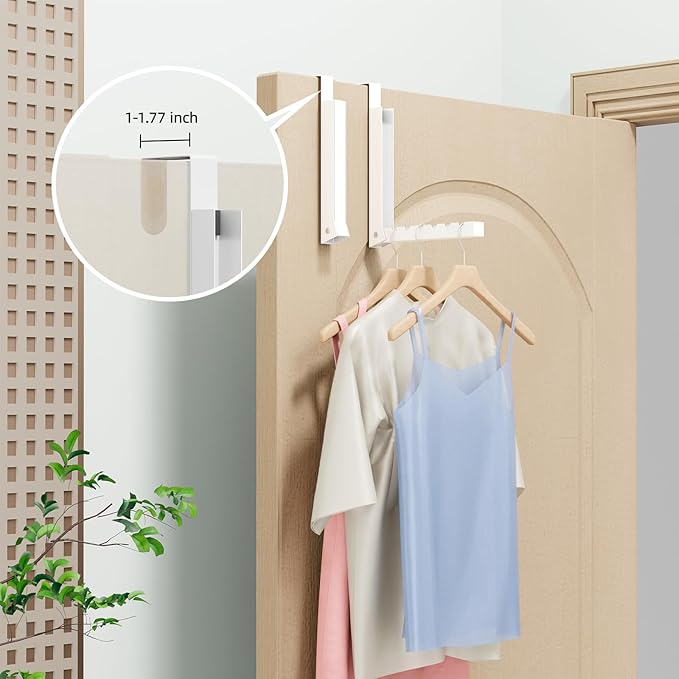 2 Pack Over The Door Hanger, Folding Over The Door Drying Rack for Laundry,Overdoor Hanger Hook Coat Rack,Portable Small Clothes Drying Rack for Dorm, White