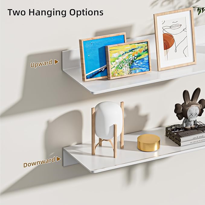 Metal Floating Shelf 2-Piece Set - Rust-Resistant Aluminum Wall Shelves - No Drill Wall Mounted Shower Caddy, Ideal for Display & Storage in Any Room (11.8", White)-NeatNest