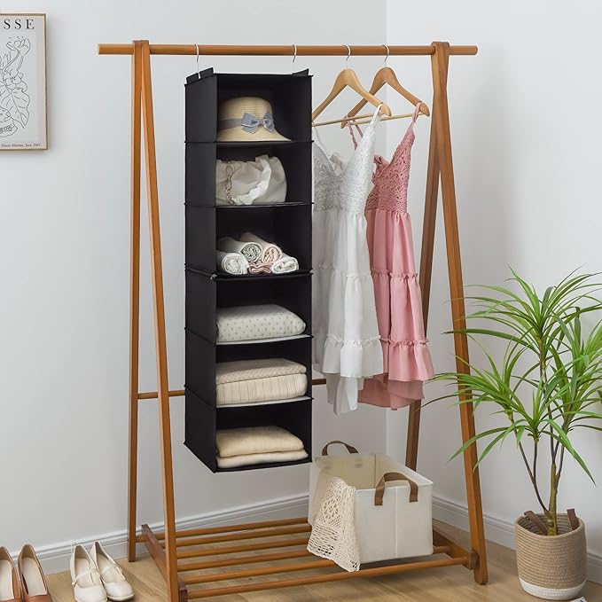 GRANNY SAYS 6-Shelf Hanging Organizer for Closet, Separable to 2 Pack 3-Shelf Hanging Shelves, Hanging Organizer for Bedroom, Black-NeatNest