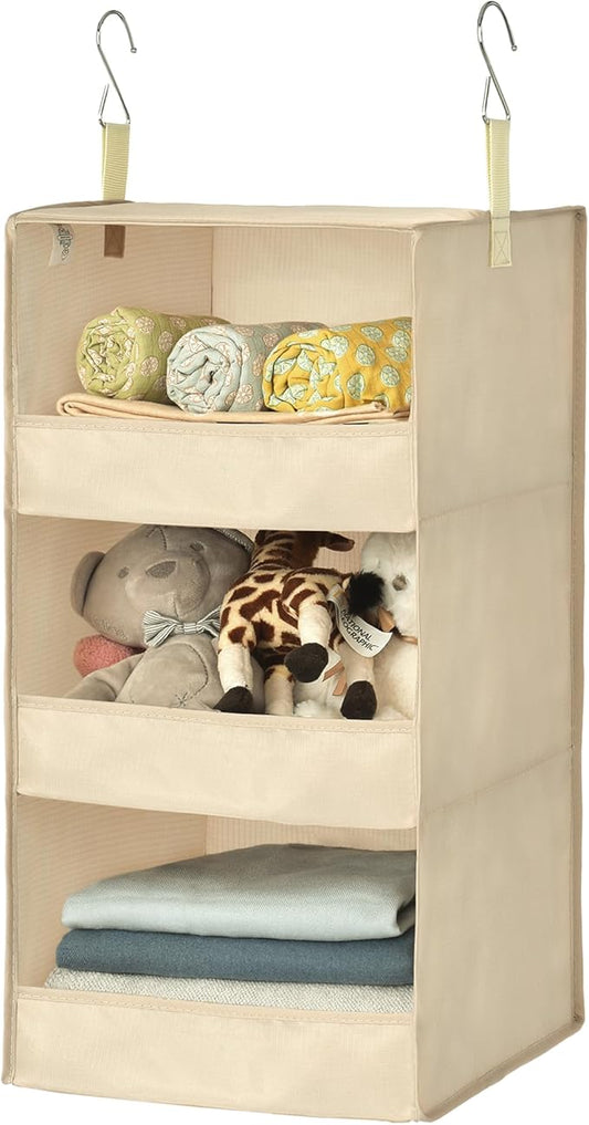 GRANNY SAYS 3-Shelf Hanging Closet Organizer, Closet Organizers and Storage, Closet Storage Hanging Shelves, Clothes Organizer for Closet, Closet Hanging Organizer, Hanging Storage Organizer, Khaki-NeatNest