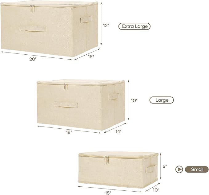 ANMINY Storage Bins with Zipper Lids 13 Qt Lidded Fabric Storage Boxes Baskets Cubes with Handles Collapsible Washable Cotton Linen Closet Shelf Clothes Organizer Containers - Beige, Small-NeatNest