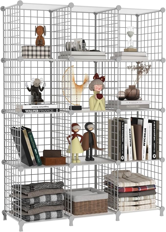AWTATOS 12 Cube Storage Wire Closet Organizers DIY Stackable Storage Shelves Bookcase Cabinet for Home Office, White-NeatNest