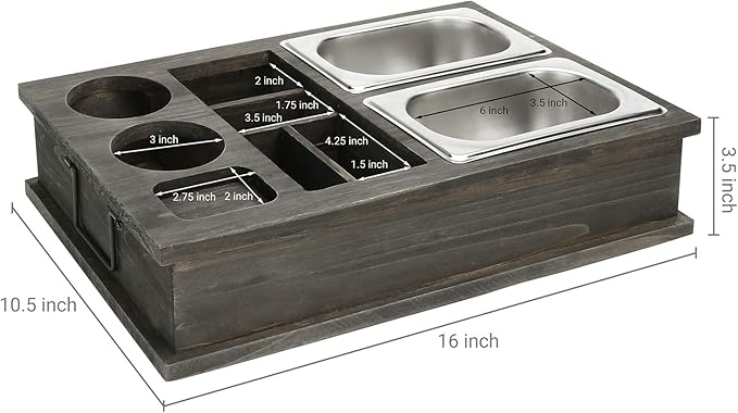 MyGift Vintage Gray Wood Beverage and Snack Server with Remote Control Holder for Living Room, Coffee Table, Caddy for Snacks, Drinks, Remote Control Organizer, TV Tray-NeatNest