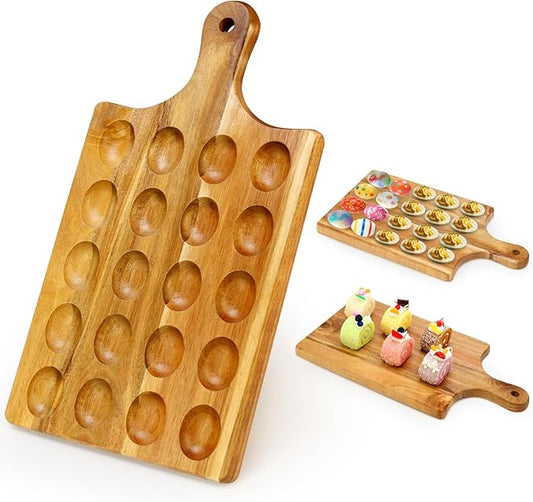 20 Holes Acacia Wood Deviled Egg Tray for Egg Holder Easter Gift Devilled Eggs Container Platter Wooden Cheese Charcuterie Board Devil Egg Serving Dish Carrier Hosting Kitchen Counter Plates