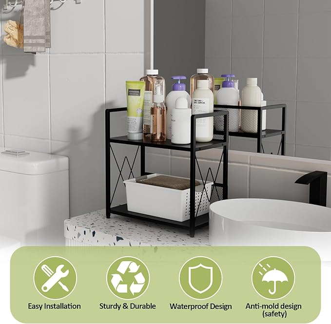 Aduanbang Coffee Bar Accessories Organizer, Seasoning Organizer, 2 Tier Wooden Kitchen Counter Shelf, Coffee Organizer Station for Countertop, Coffee Condiment Rack for Mugs, Cups, Cream, Syrup-NeatNest