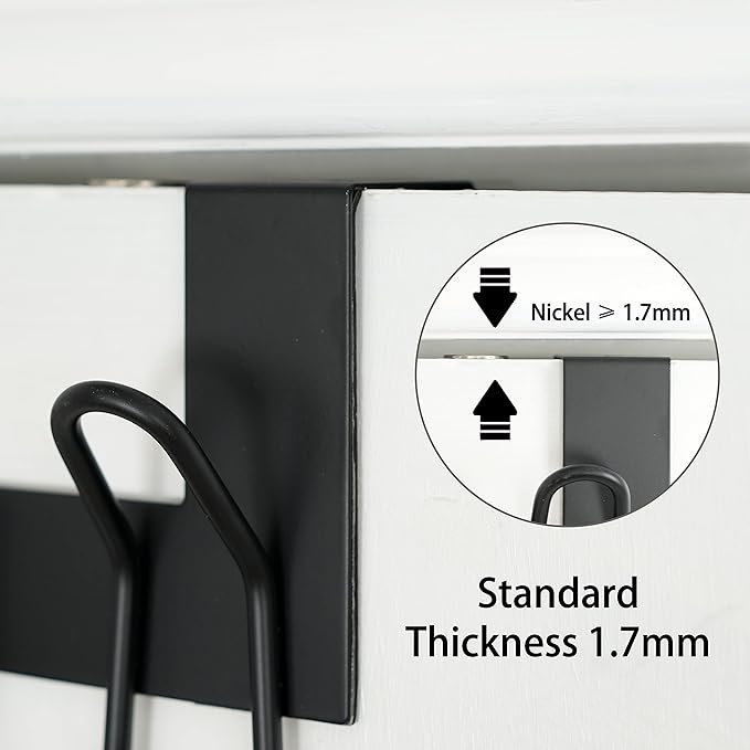 SKOLOO Over The Door Hooks - for Doors up to 1-3/4'' Thickness, Metal Door Hanger with 9 Hooks, Over The Door Hanger for Coats, Hats,Towels, Black