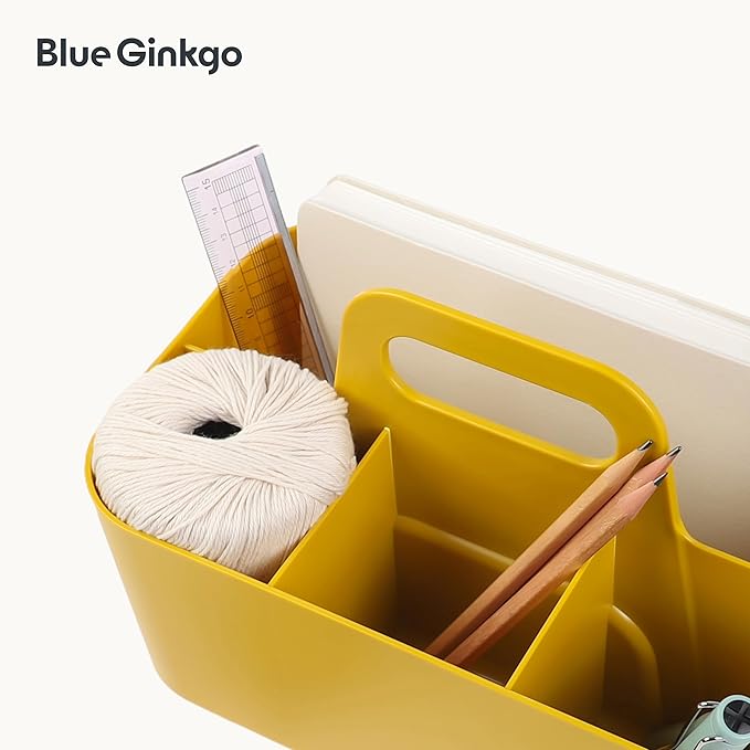 BLUE GINKGO Stackable Organizer Caddy – Korean-Made Portable Tote for Bathroom, Office, Crafts, or School Supplies (Rectangle, Yellow)-NeatNest