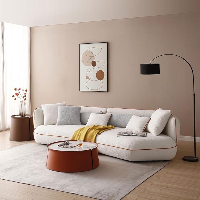 KEVINSPACE Coffee Table, Faux Marble & Orange, Modern Coffee Table for Living Room Mid Century Round Coffee Table for Living Room Furniture White Nesting Table Waiting Area, Bedroom, Office ø31.49