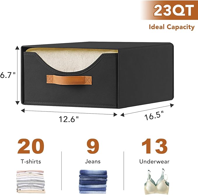 4 Pcs Closet Drawers and Large Size Clothes Storage Bins Push-Out Storage Stackable Shelf Drawers with See-Through Window Closet Organizers for Bedroom, Living Room, Under Bed, Black-NeatNest