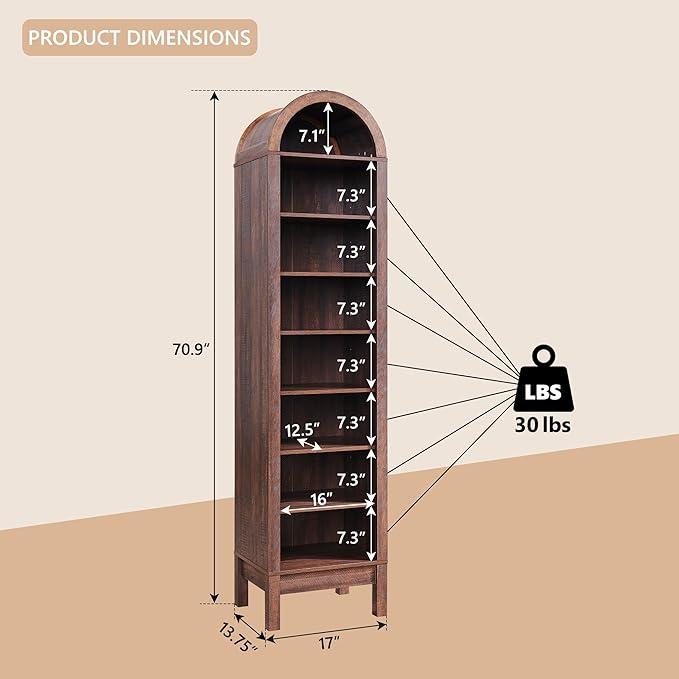 71" Tall Arched Shoe Storage Cabinet, 8 Tiers 16 Pairs Wooden Shoe Rack with 3 Adjustable Shelves, Freestanding Shoe Closet Shelf Organizer for Entryway, Hallway, Living Room (Brown)-NeatNest