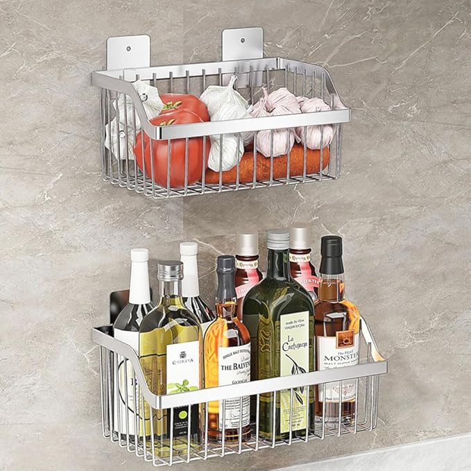 Metal Wire Hanging Basket, SUS304 Stainless Steel, 4-Pack Hanging Wall Organizer Basket, Wall Mounted Shelves, Organizing Baskets for Home Kitchen, Bathroom, Pantry Utility-NeatNest