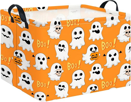 CLOCOR Rectangular Storage Basket Empty, Gift Basket for Halloween, Waterproof Storage Bin with Handles, Room Decor(Boo Ghosts)-NeatNest