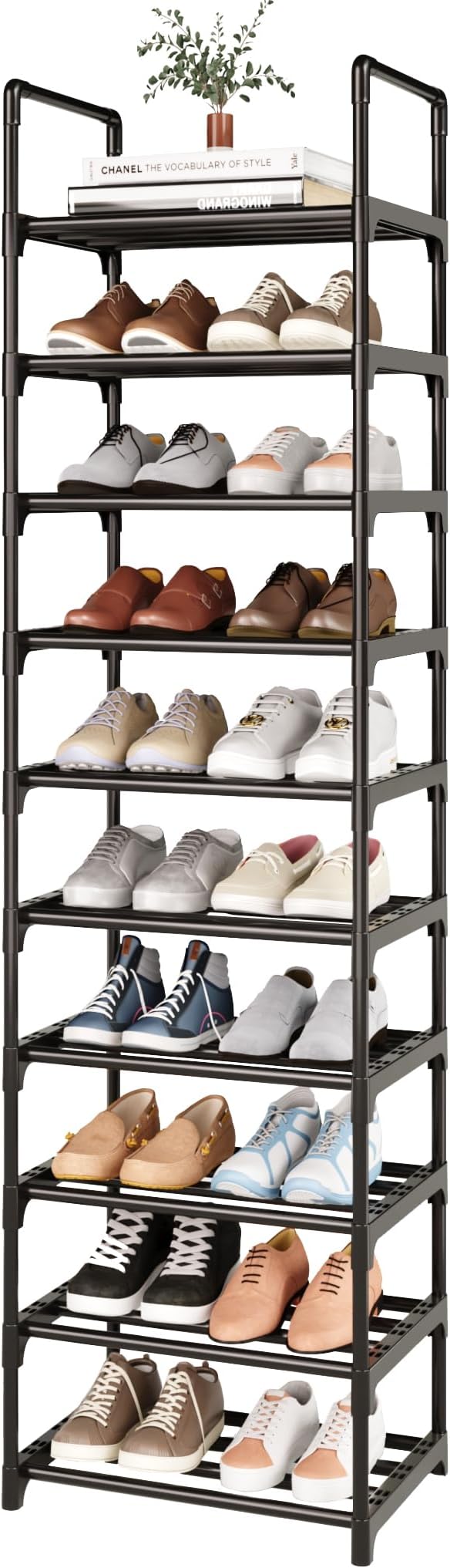 10 Tier Tall Shoe Rack Organizer 20-25 Pairs Shoe Tower Shelf,Metal Shoe Storage,Lager Shoe Storage for Closet Entryway(Black)-NeatNest
