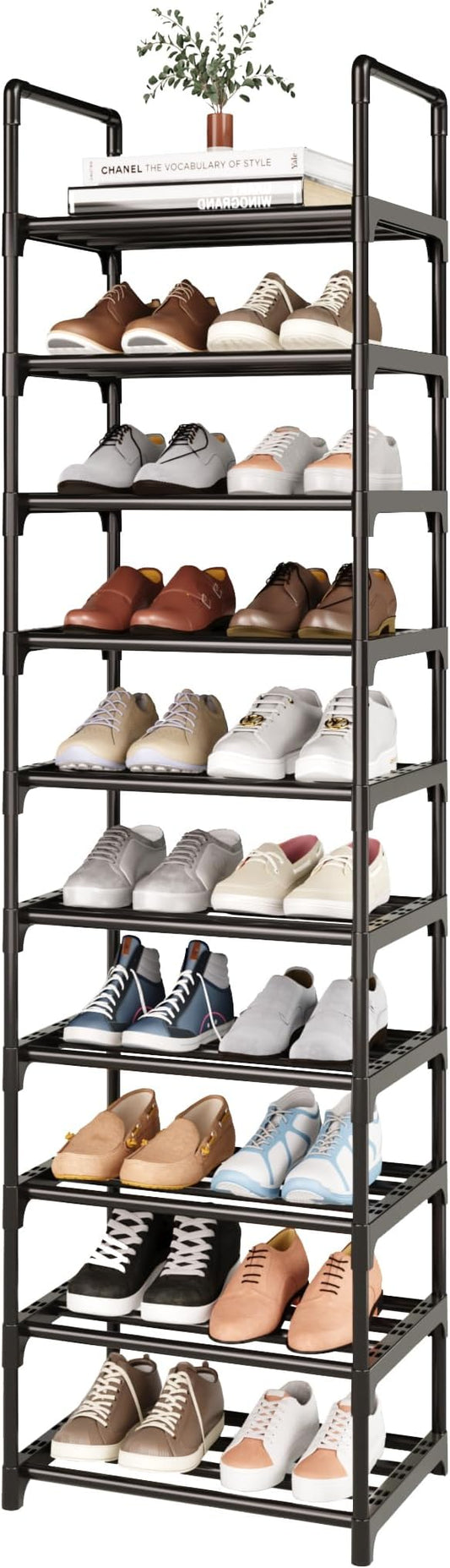 10 Tier Tall Shoe Rack Organizer 20-25 Pairs Shoe Tower Shelf,Metal Shoe Storage,Lager Shoe Storage for Closet Entryway(Black)-NeatNest