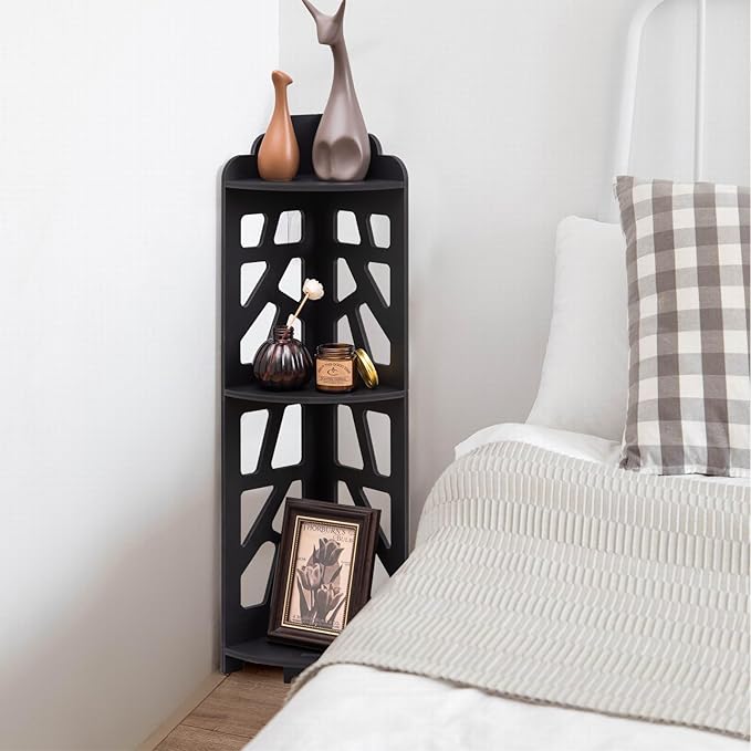 Corner Shelves,Corner Shelf Stand Waterproof Great for Bathroom Storage Tight Space,Small Shelf Stand Fit for Toilet Paper Holder Storage, Corner Tables for Small Space,Black-NeatNest