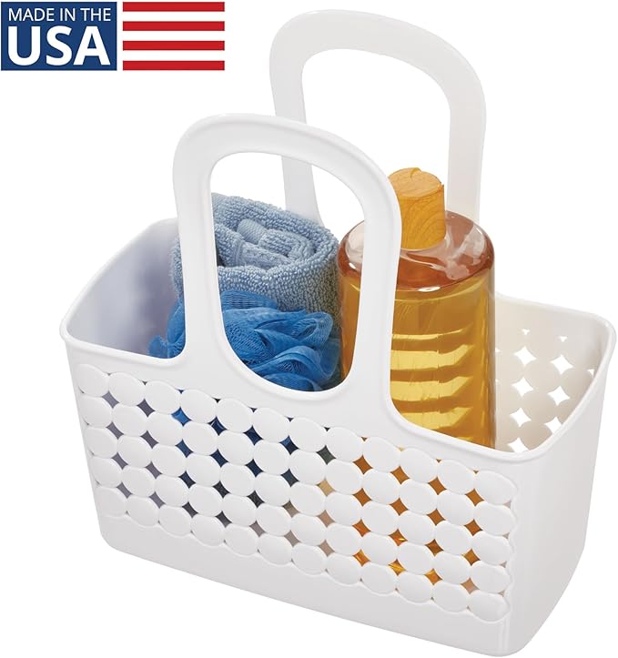 iDesign Portable Plastic Shower Tote Caddy with Handle for College Dorm or Bathroom - White - Made in USA