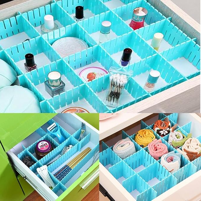 8pcs DIY Plastic Drawer Organizer Adjustable Drawer Dividers for Home Tidy Closet, Socks, Underwear, Office School Supplies, Kitchen Utensil Tools (Blue)-NeatNest