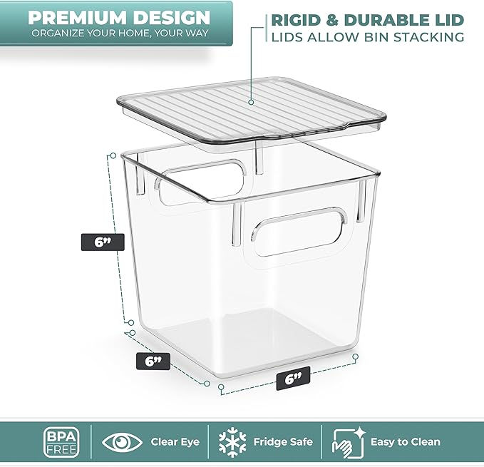 Sorbus Small Plastic Storage Bins - for Kitchen Organization, Pantry Organizers and Storage, Fridge Organizer, Cabinet Organizer, Refrigerator Organizer Bins - Clear Storage Bins (2 pack)