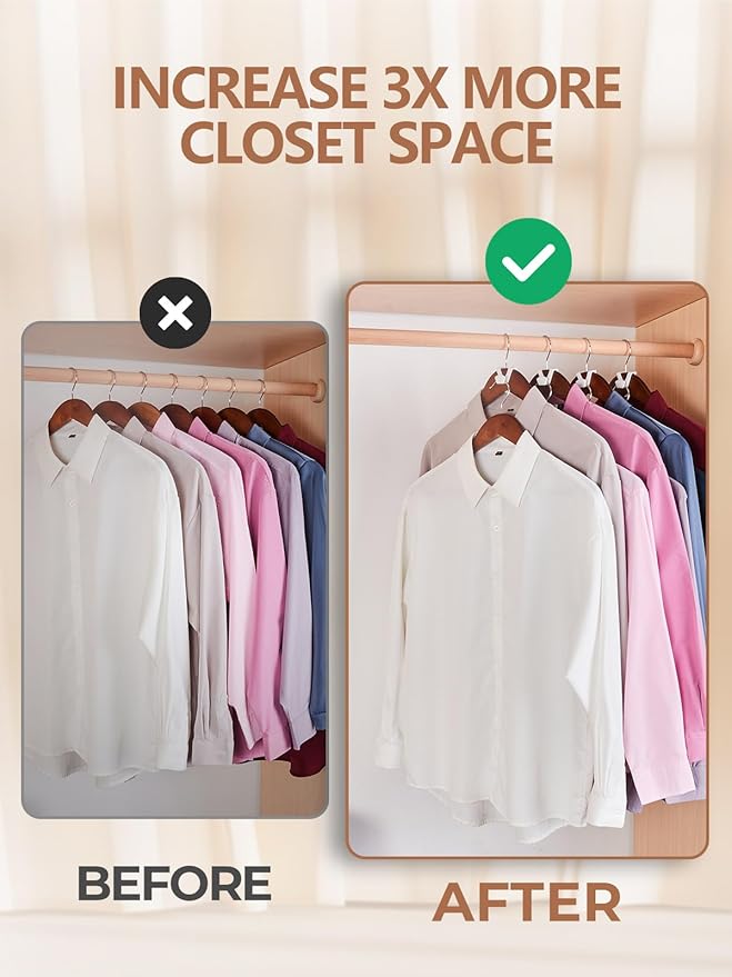 HOUSE DAY Space Saving Hangers 20 Pack, Clothes Hanger Connector Hooks, Heavy Duty Closet Space Saver, Small Space Solutions, Cascading Dorm Room Closet Organizer and Storage - White-NeatNest