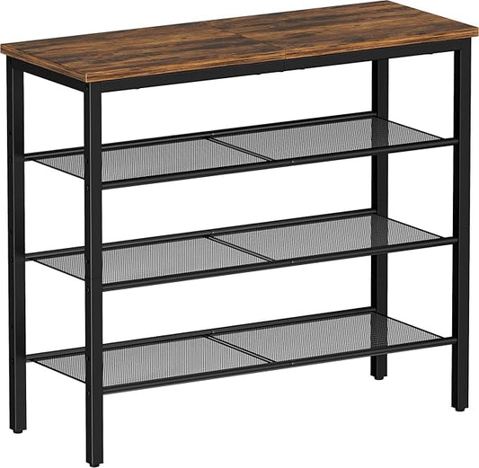 Shoe Rack, 4-Tier Shoe Storage Organizer with 3 Metal Mesh Shelves for 12-16 Pairs, Free Standing Shoe Racks, for Entryway, Hallway, Closet, Dorm Room, Industrial, Rustic Brown-NeatNest