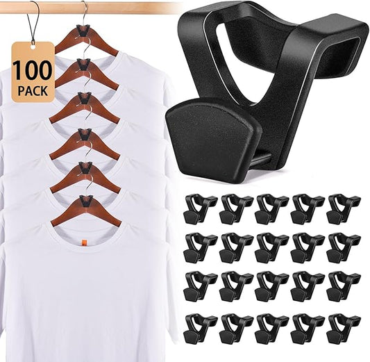 HOUSE DAY Space Saving Hangers 100 Pack, Clothes Hanger Connector Hooks, Heavy Duty Closet Space Saver, Small Space Solutions, Cascading Dorm Room Closet Organizer and Storage - Black-NeatNest