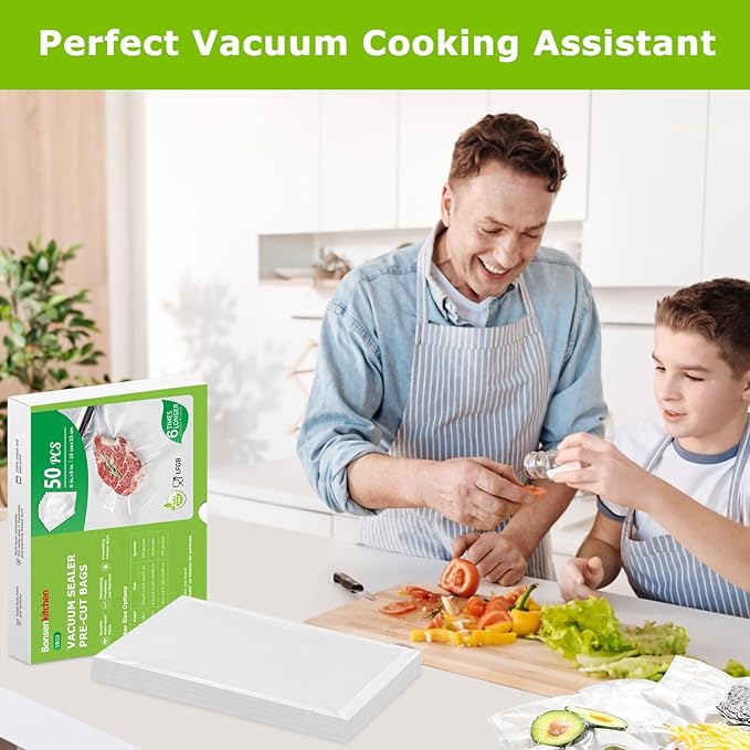 Bonsenkitchen Precut Vacuum Sealer Bags, 50 Pint 6" x 9" Food Sealer Bags, Food Grade, BPA Free, Heavy Duty, Customized Size Vacuum Bags for Vac Storage, Meal Prep or Sous Vide Cooking, VB10-NeatNest