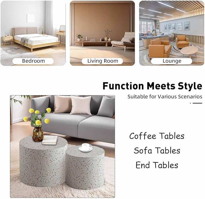 Modern Round Wooden Nesting Circle Coffee Table Set of 2 with Non-Slip Feet, Accent Side End Table, Saving Space Design and No Need Assembly,A