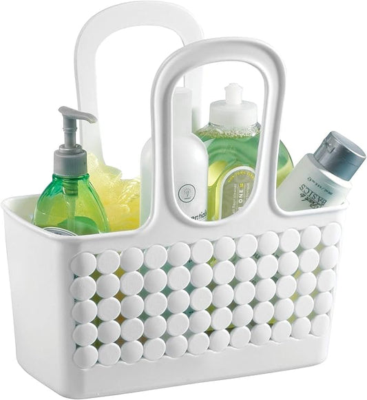iDesign Portable Plastic Shower Tote Caddy with Handle for College Dorm or Bathroom - White - Made in USA