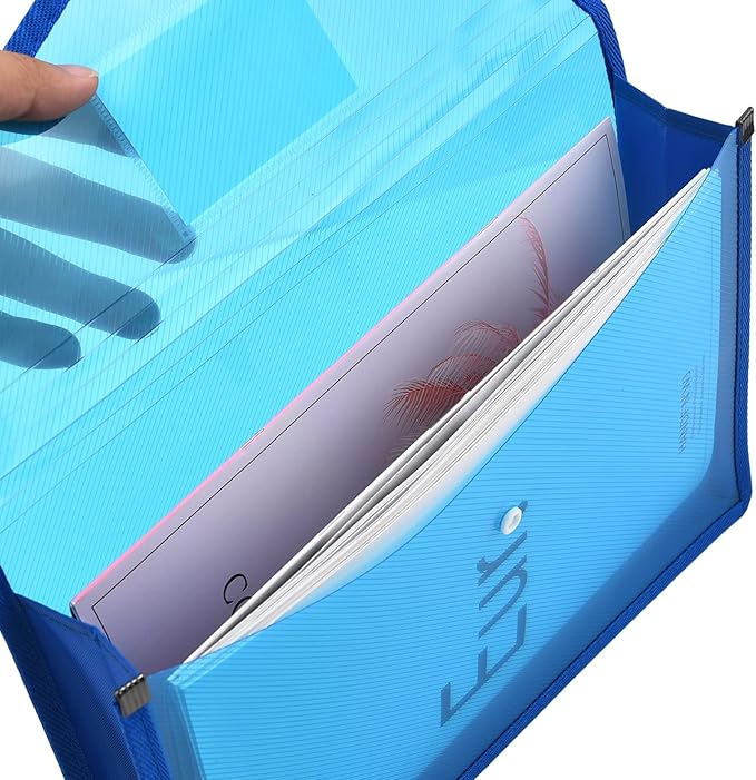 Expanding File Folder Document Organizer with Snap Button, Waterproof Transparent Document Bag, 2.8" Expansion, Letter A4 Expandable File Folder for Home School Office Organization，5 Pack