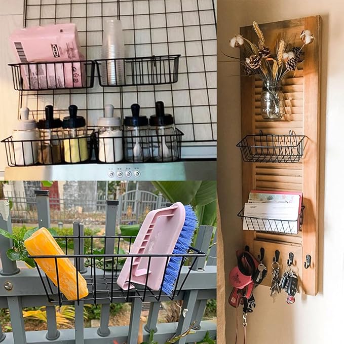 3 Pack Grid Panel Hanging Wire Basket, Storage and Display Basket for Wall, Kitchen, Home Decor Supplies, Potted Plants, Black