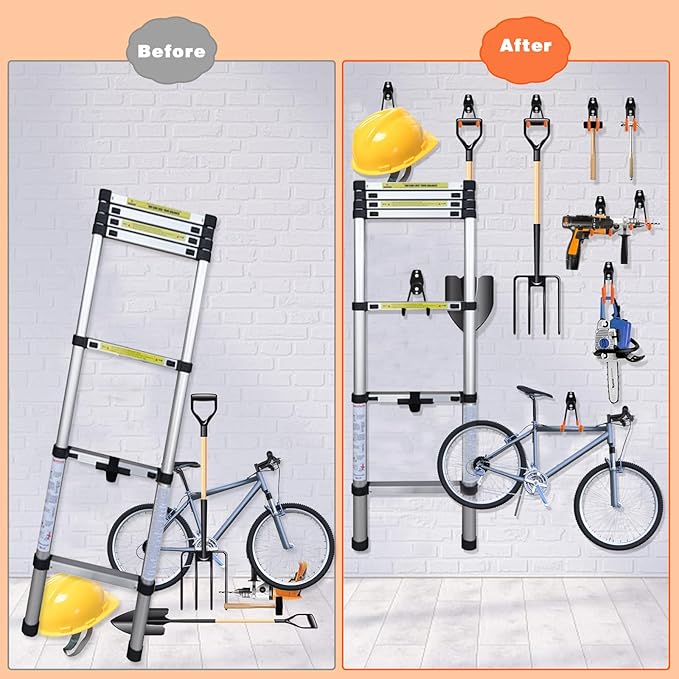 20 Pack Garage Storage Hooks Heavy Duty, Steel Bike Hook for Garage Organization, Utility Wall Mount Hooks with Anti-Slip Coating for Hanging Ladder, Ropes, Bike, Outdoor, Garden and Power Tool