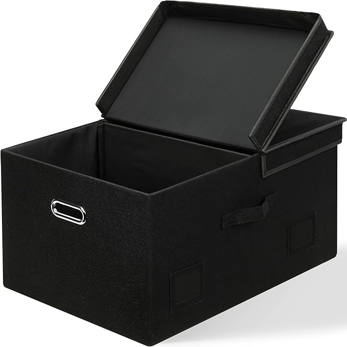 75 Quarts Extra Large Decorative Storage Bins with Lids, 1 Pack Black Collapsible Storage Bins with Lids, Stackable Storage Bins Decorative Box Storage With Lid Extra Large-NeatNest